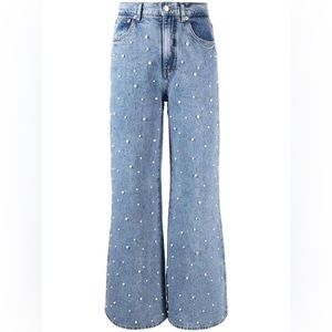 Maje Pearl Embellished Wide Leg Jean